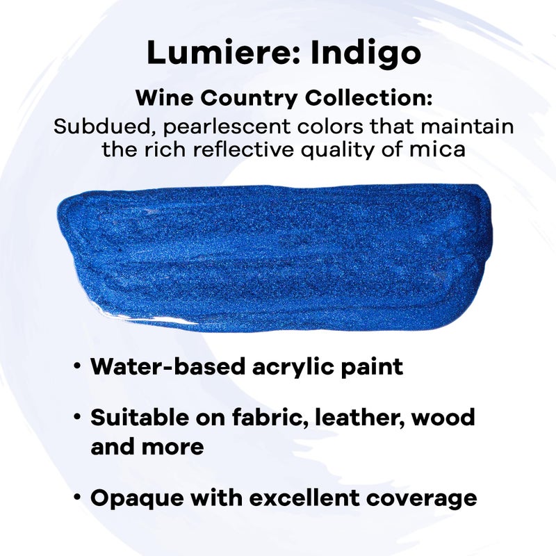 Jacquard Lumiere 2.25oz Fabric Paint Indigo - Metallic Paint for Fabric, Leather, Canvas, Paper and Wood - Light-bodied Metallic Acrylic Paint - Lightfast & Vibrant Metallic Acrylic Paints - Image 3